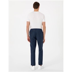 Lacivert Slim Fit Keten Karışımlı Pantolon
