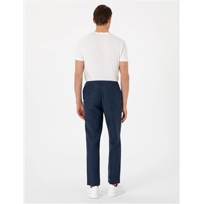 Lacivert Slim Fit Keten Karışımlı Pantolon