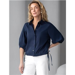 Укороченная блузка с рукавами буфами и с кулиской по низу из эластичного хлопка