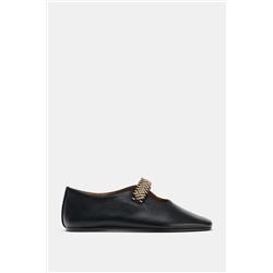 LEATHER BALLET FLATS WITH METAL STRAP