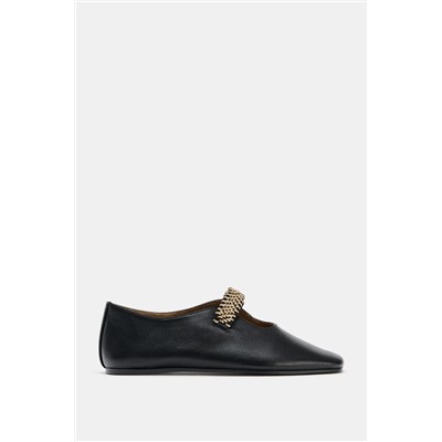 LEATHER BALLET FLATS WITH METAL STRAP