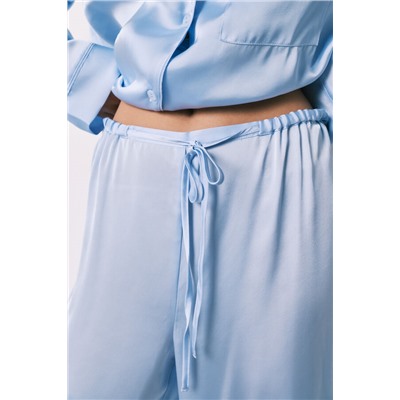 Pijama camisero largo satén azul