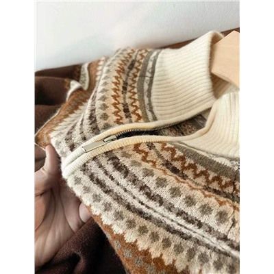 Женский шерстяной пуловер с короткой молнией АЙСИК*Л