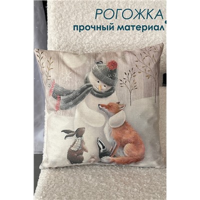 Наволочка декоративная рогожка Снеговик 1 шт