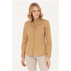 Kadın Camel Uzun Kollu Basic Gömlek