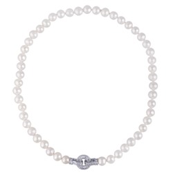 Колье (жемчуг белый 8-9мм, фианит; покрытие родий) 45см, Есть комплект