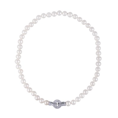 Колье (жемчуг белый 8-9мм, фианит; покрытие родий) 45см, Есть комплект