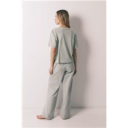 Pijama largo 100% algodón verde estampado rayas