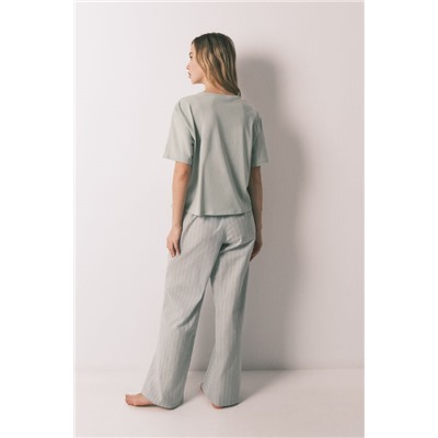 Pijama largo 100% algodón verde estampado rayas