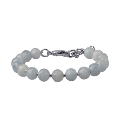 Браслет Селена (аквамарин 8мм; покрытие родий) 17-21см, Есть комплект