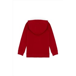 Kız Çocuk Kırmızı Basic Kapüşonlu Sweatshirt