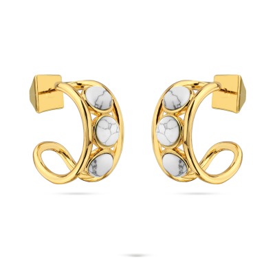 Серьги Самоцветы (бирюза белая; покрытие золото), Есть комплект