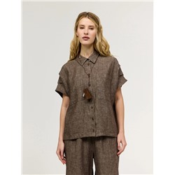 Коричневая рубашка с коротким рукавом изо льна