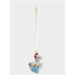 Игрушка елочная, 4 см, полирезин, бело-голубая, Лошадка с подарком, Bright horse