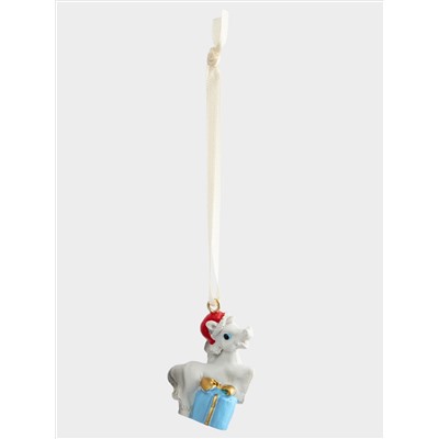 Игрушка елочная, 4 см, полирезин, бело-голубая, Лошадка с подарком, Bright horse