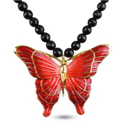Колье Бабочка (эмаль красная, агат; покрытие золото) 40-45см, Есть комплект