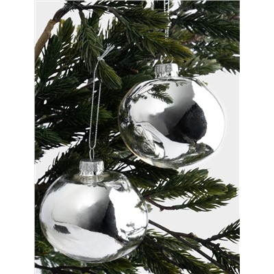 Игрушка елочная, 8 см, 2 шт, стекло, серебристая, Абстрактный шар, New year