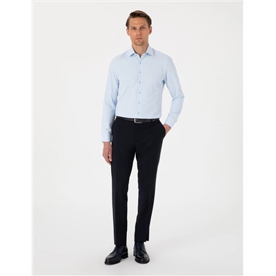 Açık Mavi Slim Fit Uzun Kollu Armürlü Gömlek