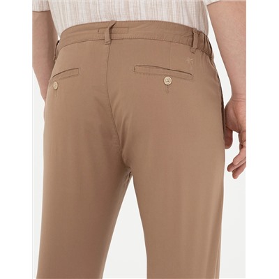 Kahverengi Slim Fit Beli Lastikli İpli Kanvas Pantolon