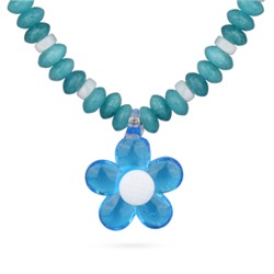 Колье Букет (кварц изумруд, муранское стекло синие; покрытие родий) 42-48см, Есть комплект