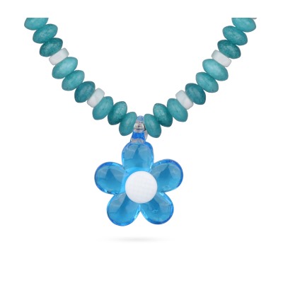 Колье Букет (кварц изумруд, муранское стекло синие; покрытие родий) 42-48см, Есть комплект