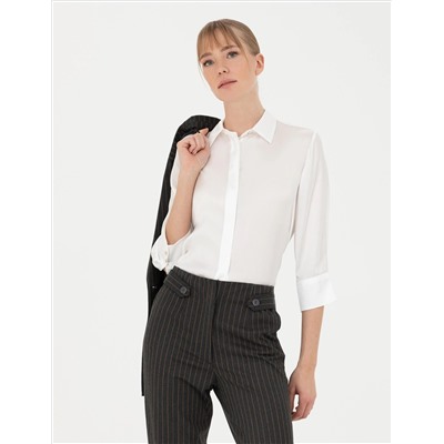 Ekru Comfort Fit Saten Gömlek