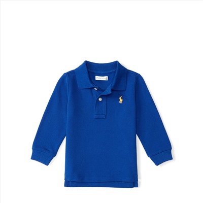 COTTON MESH LONG-SLEEVE POLO