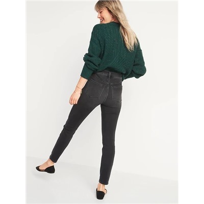 High-Waisted Rockstar Built-In Warm Super Skinny Black Jeans for Women