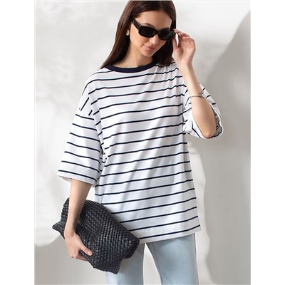 Свободная футболка в полоску из премиального хлопка с эластаном