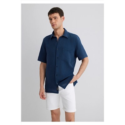 Mavi Lacivert Keten Gömlek Regular Fit / Normal Kesim 0211473-82183