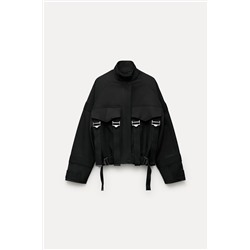 ZW COLLECTION CONTRAST BOMBER JACKET WITH BUCKLES