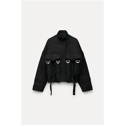 ZW COLLECTION CONTRAST BOMBER JACKET WITH BUCKLES