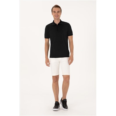 Erkek Regular Fit Siyah Polo Yaka Fermuarlı Tişört