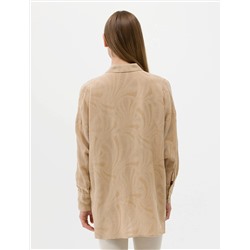 Bej Keten Karışımlı Oversize Gömlek