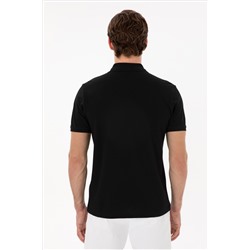 Erkek Slim Fit Polo Yaka Siyah Basic Tişört