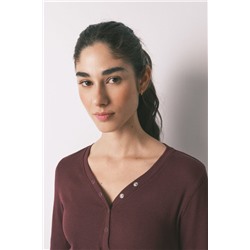 Camiseta manga larga algodón canalé granate