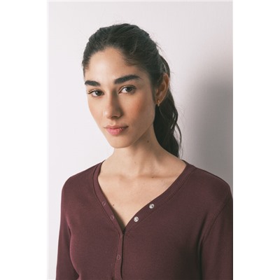 Camiseta manga larga algodón canalé granate