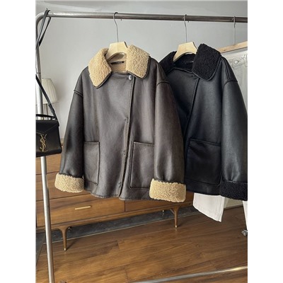 Женская дублёнка свободного кроя со спущенным плечом   ЗАР*А