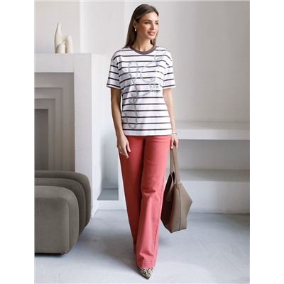 Свободная футболка в широкую полоску с принтом из премиального хлопка с эластаном