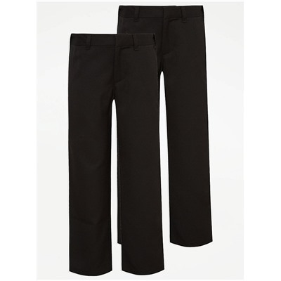 Boys Black Plus Fit Regular Leg School Trouser 2 Pack