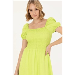 Kadın Neon Sarı Dokuma Elbise
