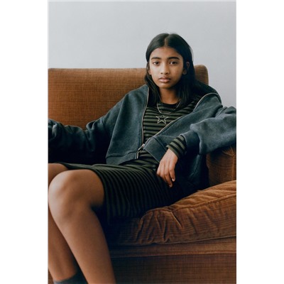 STRIPED RIBBED CUT-OUT DRESS