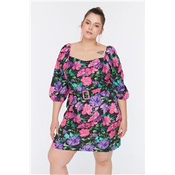 Trendyol Curve Floral Desenli Kemerli Mini Dokuma Elbise TBBSS22EL00039