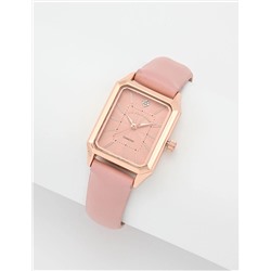LADIES PINK SQUARE WATCH AND BRACELETS SET