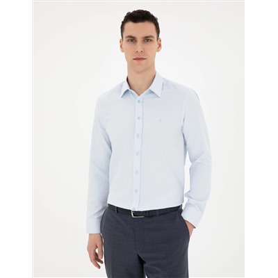 Açık Mavi Slim Fit Armürlü Uzun Kollu Gömlek