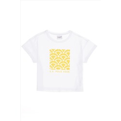 Kız Çocuk Beyaz Bisiklet Yaka Tişört