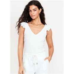 Ruffle-Trim Mixed Material Top