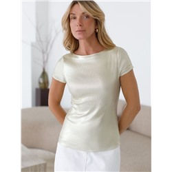 Футболка облегающая из хлопка в рубчик с вырезом лодочка с матовым покрытием металлик