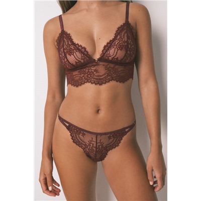 Tanga encaje lurex vino