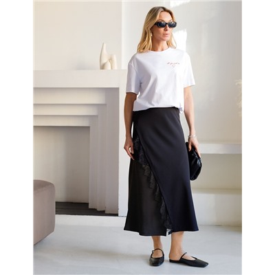 Юбка миди  на запАх из креп-шифона с кружевом